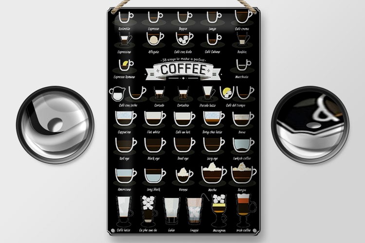 Blechschild Spruch 20x30cm Coffee 38 ways to make a perfect
