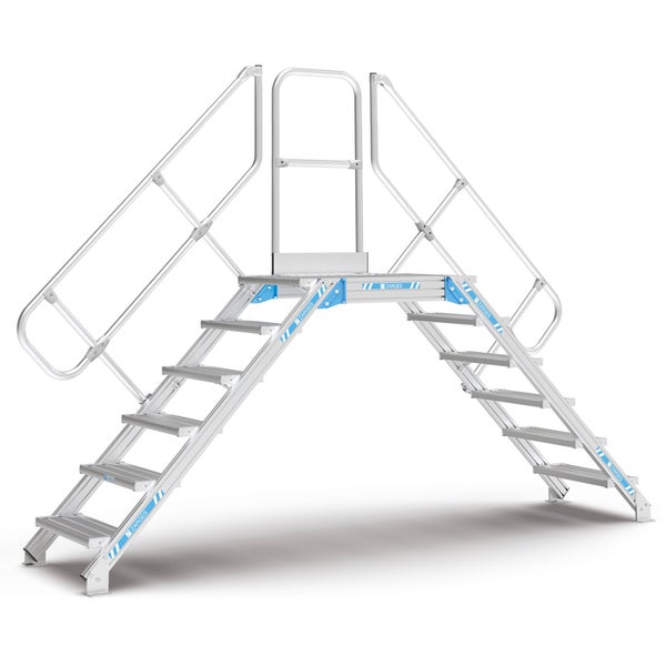 Aluminium Treppenpodest mit beidseitigen Treppenaufgängen und Geländern