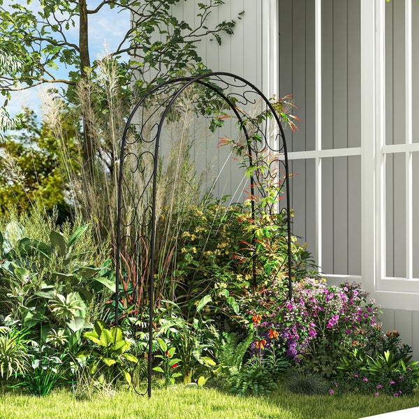 Outsunny Rosenbogen, Torbogen aus Stahl, Gartenbogen für Kletterpflanzen, 125 x 37 x 230 cm Rankhilfe, Gartendekoration, Schwarz