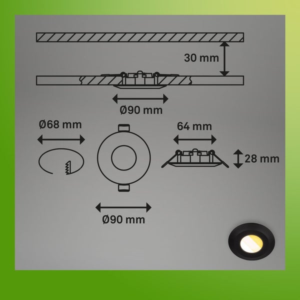 6er Set LED Bad Einbaustrahler LED Einbauleuchten Bad Spots CTS Flach Ra90