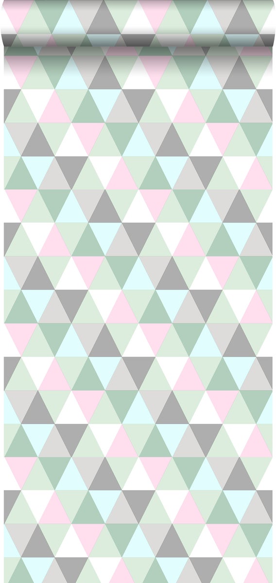 Walls4You Tapete grafische Dreiecke Grün, Grau und Rosa - 53 cm x 10,05 m - 935280