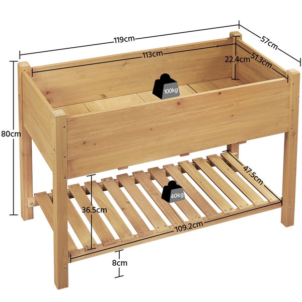 Hochbeet aus Holz mit den Maßen 119 cm x 57 cm x 80 cm und Regal