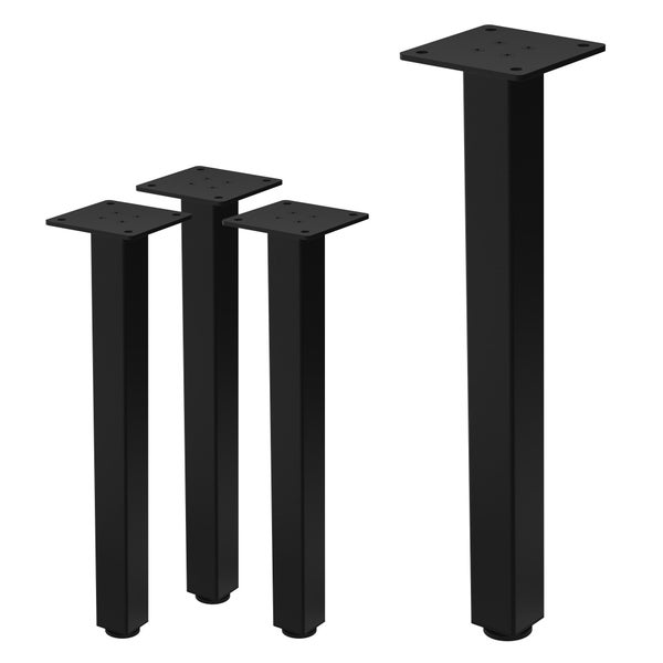 ML-Design 4er Set Tischbeine I-Design 42 cm, Schwarz glänzend, aus pulverbeschichtetem Stahl, eckig, Profil 4x4 cm, Höhenverstellbare Möbelfüße 1-4 cm, Möbelbeine für Couchtische, Bänke, TV-Möbel