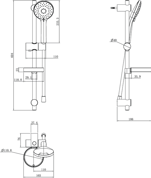 Villeroy & Boch Universal Showers Duschgarnitur, Duschgarnitur Set mit verstellbarem Handbrausehalter und Handbrause mit 3 Strahlarten, Duschsystem mit rundem Duschkopf, Chrom