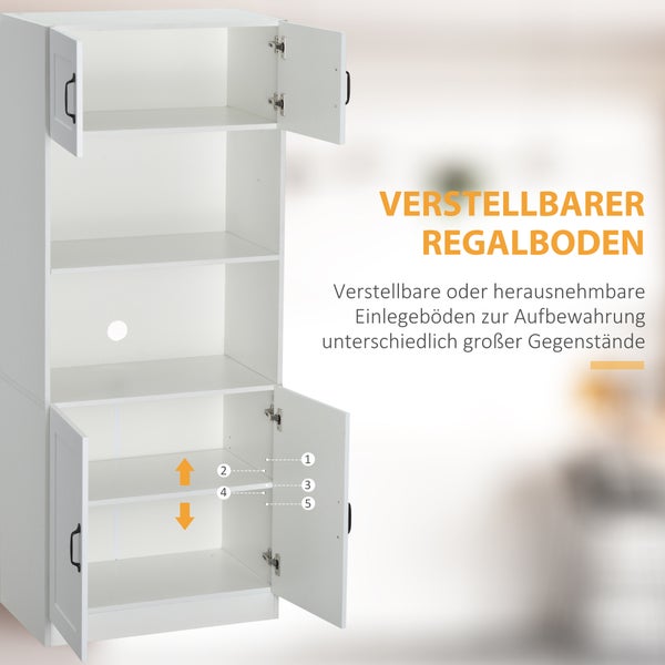 HOMCOM Küchenschrank Küchenbuffet Hochschrank mit 2 Regalen und 2 Schränken Esszimmerschrank mit verstellbaren Regalböden Mikrowellenregal Anti-Kipp-Gurt Landhausstil Weiß