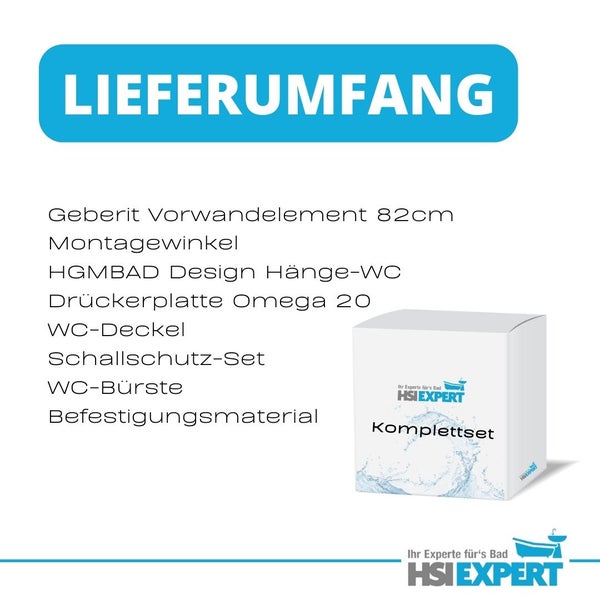 Lieferumfang eines Komplettsets mit Geberit Vorwandelement, Hänge WC und Zubehör