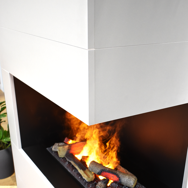 GLOW FIRE Elektrokamin 'Tucholsky Right Corner' | Wasserdampf Kamin mit OMC 600 inkl. Holz in weiß | HxBxT: 140x90x45 cm