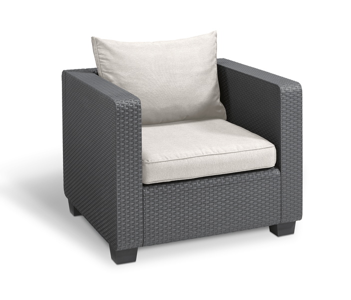Allibert Salta Loungeset 4-teilig mit 3-Sitzer und Sessel inkl Kissen Sand - Rattanoptik Gartenmöbelset Wetterfest