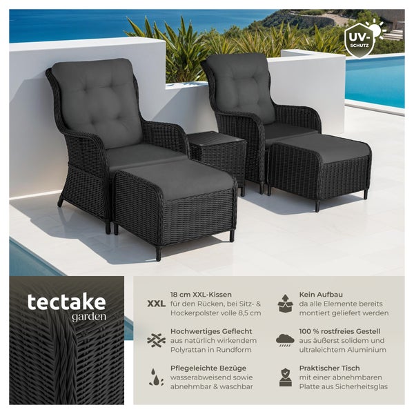 Rattan Sitzgruppe tectake Benissa mit Sicherheitsglasplatte für 2 bis 4 Personen schwarz/grau