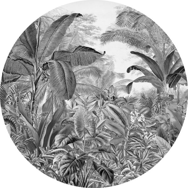Komar selbstklebende runde Tapete Wild Woods Schwarz-Weiß - Ø 125 cm - 611162