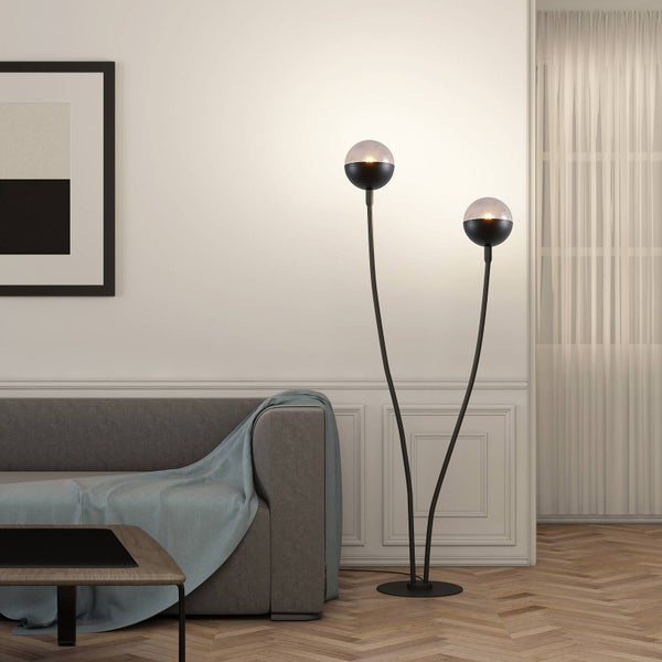 Lucande Stehlampe Dustian (Design, Modern) in Schwarz aus Glas (2 flammig E27) - Design Stehleuchte Floor Lamp Standleuchte Wohnzimmerlampe Wohnzimmerleuchte