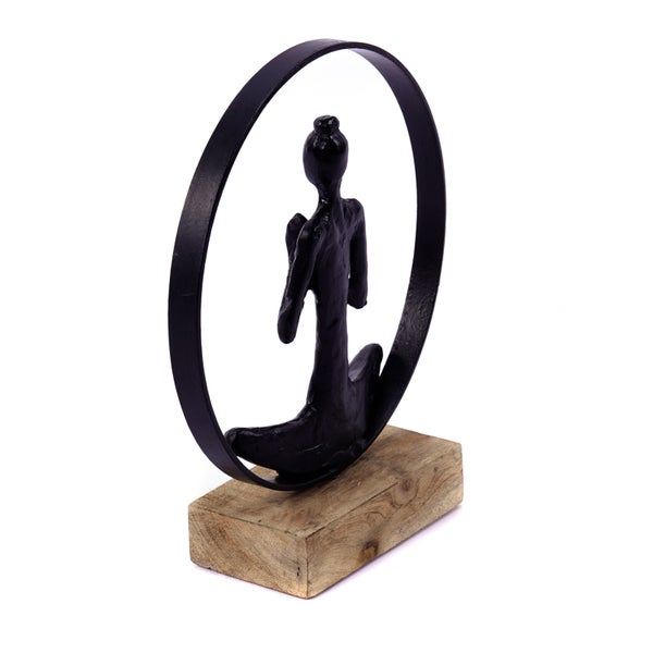 Skulptur Namaste Mangoholz-Sockel schwarz-natur