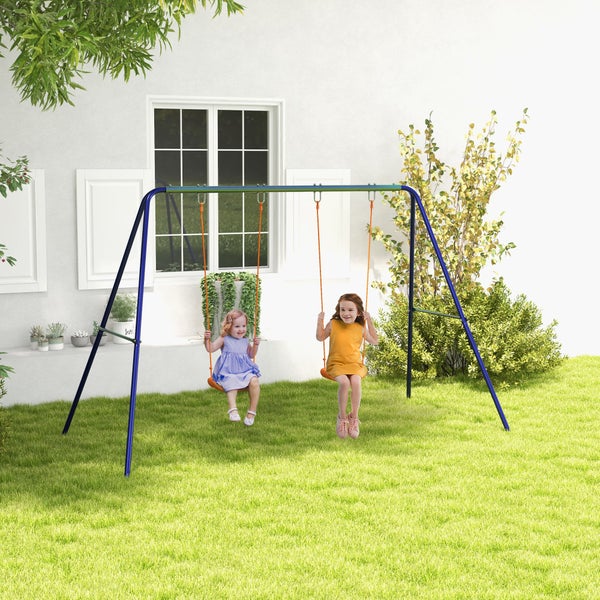 Outsunny Kinderschaukel-Set, Schaukelgestell mit 2 Schaukeln, Schaukelgerüst, Gartenschaukel für zwei Kinder 3-8 Jahre, Stahl, 2,69 x 1,6 x 1,8 m