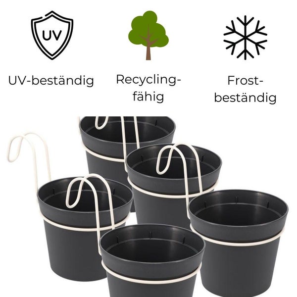 5 x Hängetopf Blumentopf Pflanztopf Set mit Haken Halterung Hängeblumentopf Wand
