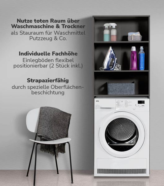 mokebo Waschmaschinenschrank 'Der Saubermann', Überbau für Waschmaschinen und Trockner in Anthrazit