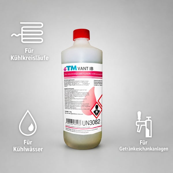Eine Kunststoffflasche TM VANT IB zur mikrobiologischen Kontrolle in Brauwasser, Kühlkreisläufen und Getränkeschankanlagen, Inhalt 1 Kilogramm.
