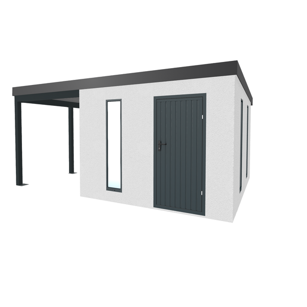 Gartenhaus mit Überdachung, Tür und Fenstern