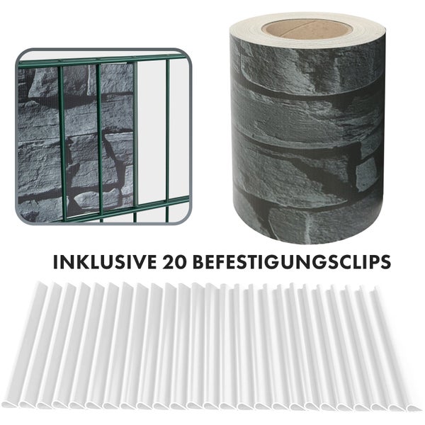 FLOORDIREKT PVC Sichtschutzstreifen 19 cm x 35 m für Gartenzäune Blickdicht Schiefer