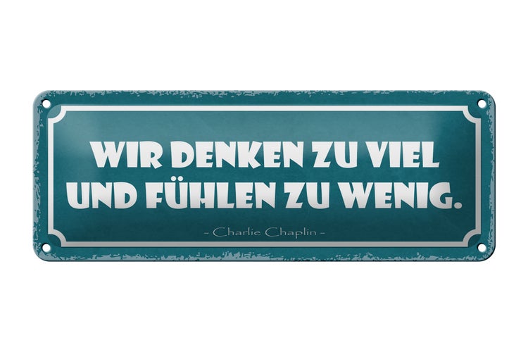 Blechschild Spruch 27x10cm wir denken zu viel fühlen wenig Dekoration