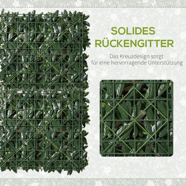 Outsunny 12 Stück künstliches Pflanzenwand Hecke, UV-Schutz, für Garten, Outdoor, 50x52 cm, PE-Kunststoff, Dunkelgrün