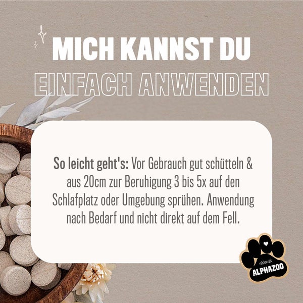 ALPHAZOO Seelenruhe Beruhigungsspray 200ml für Hunde I Beruhigungsmittel mit Baldrian