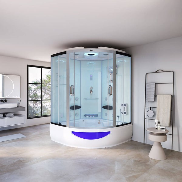 Home Deluxe - Dampfdusche EXCLUSIVE - Weiß, Maße: 150 x 150 x 220 cm - inkl. Radio, Regendusche und komplettem Zubehör I Dampfsauna, Badewanne, Whirlpool, Dusche