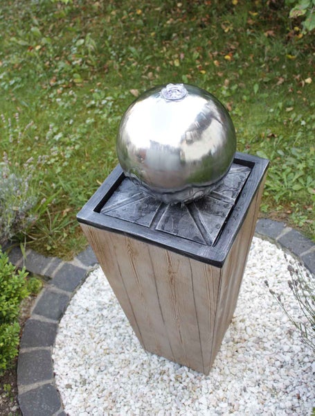 Kugelbrunnen Gartenbrunnen Brunnen FoLegno mit Edelstahlkugel 83cm 10858