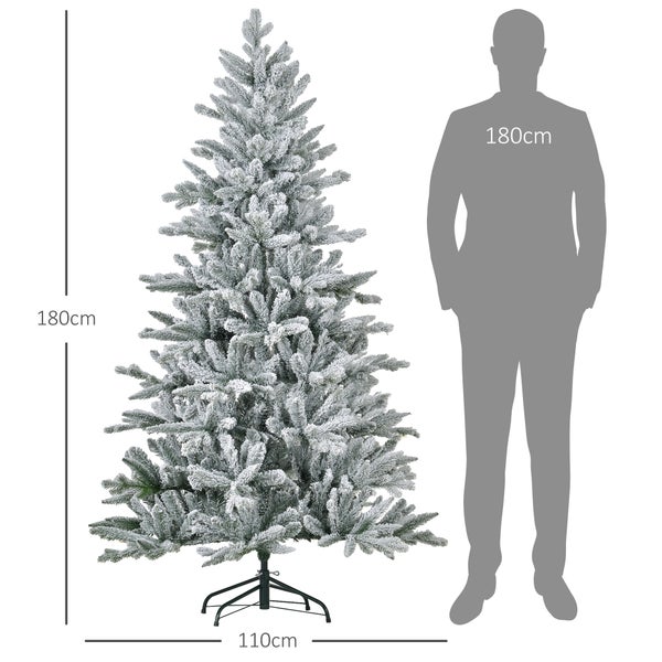 HOMCOM Künstlicher Weihnachtsbaum, 180 cm Christbaum mit 994 Spitzen, Kunstschnee, klappbar Metallständer, für Weihnachten Deko, Grün