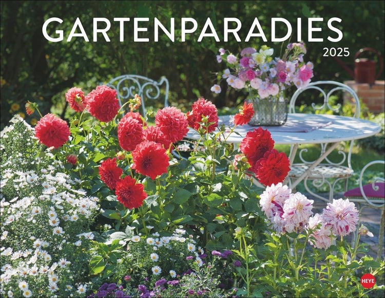 Gartenparadies Posterkalender 2025 Wandkalender mit 12 romantischen Garten-Fotos. Dekorativer Bildkalender für Gartenliebhaber. 44 x 34 cm. Querformat.