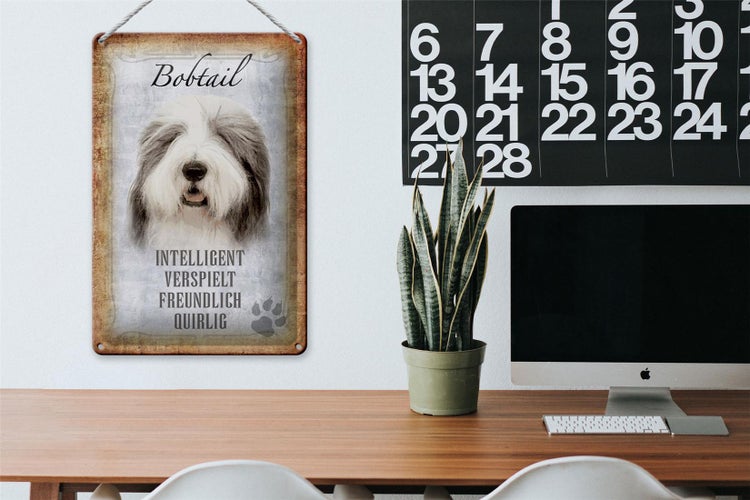 Blechschild Spruch 20x30cm Bobtail Hund verspielt Schild