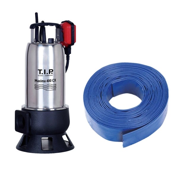 Tauchpumpe mit flach zusammengelegtem Schlauch