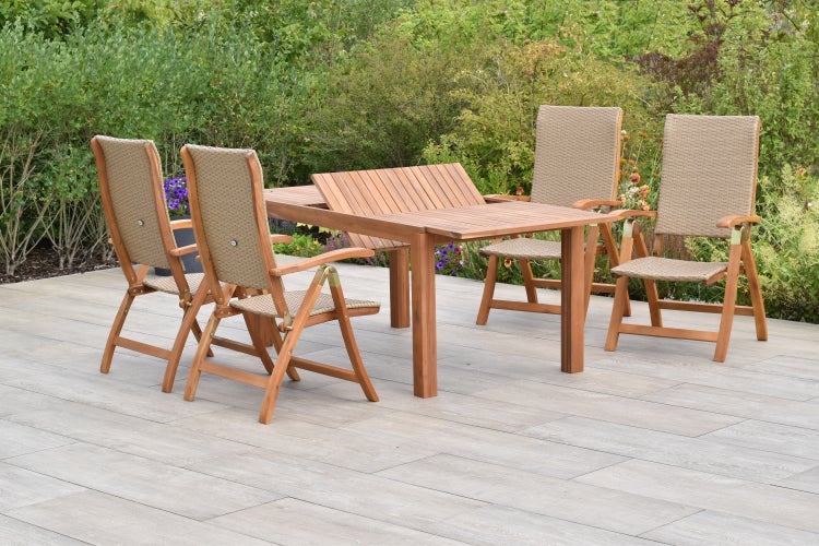 Capri Gartenmöbelset 5tlg., Klappsessel, Ausziehtisch 150 (200) x 90 cm