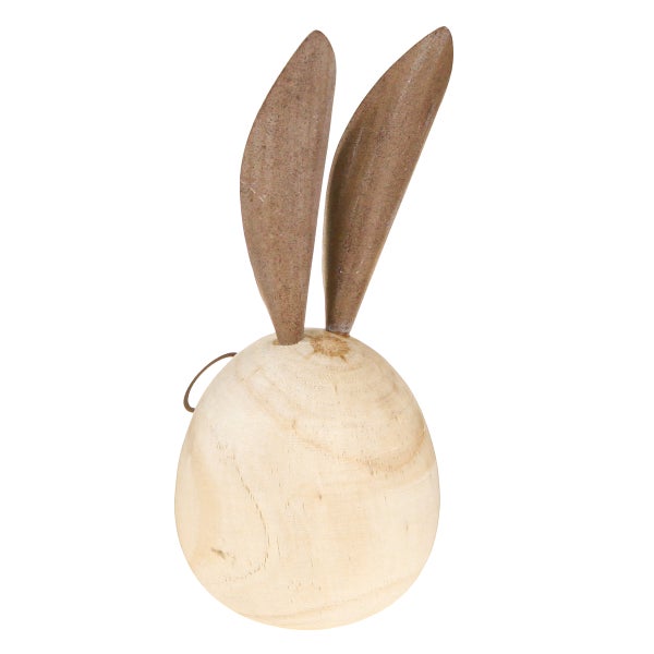 Osterhasen Deko-Figur aus Holz mit Ohren aus Metall zur Frühlingsdekoration