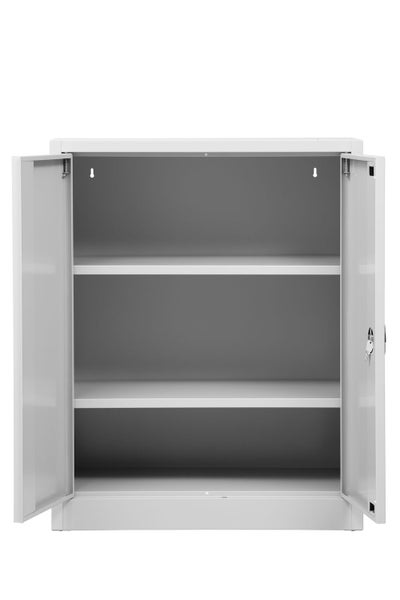 PROREGAL Flügeltürenschrank Badger 2 Fachböden Eurolock Griff Sockel HxBxT 100 x 80 x 38 cm Grau Lackiert