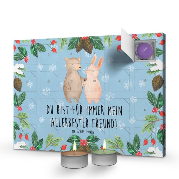 Mr. & Mrs. Panda Duftkerzen Adventskalender Bär und Hase Umarmen - Blau Pastell