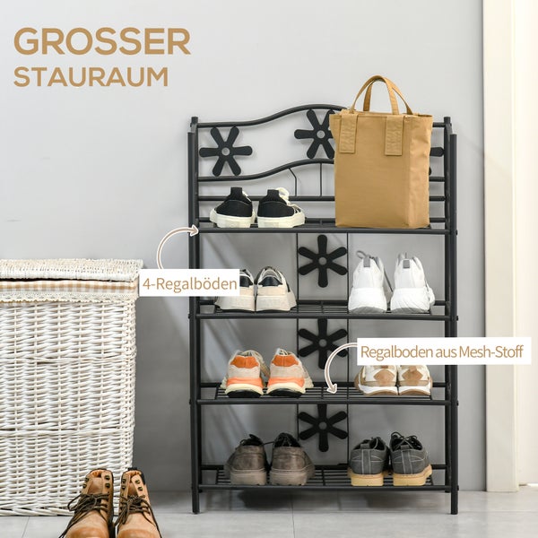 HOMCOM Pflanzenregal Schuhregal Blumenregal Pflanzentreppe Standregal Ständer 4 Etagen Metall Schwarz 59,5 x 30 x 92 cm