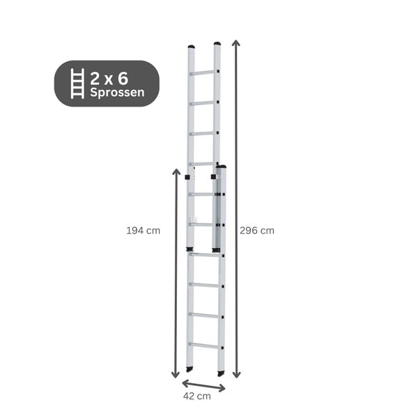 PROREGAL Sprossen-Schiebeleiter 2-Teilig Ohne Traverse 2 x 6 Sprossen