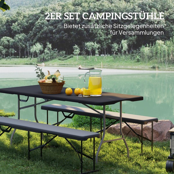 Outsunny 2er Set Bierzeltbank Klappbank 2 Personen 182cm klappbar Partybank mit Tragegriff, Metallbeine, wetterfest Campingbank für Indoor, Outdoor, Gartenbank bis 240 kg belastbar, Schwarz