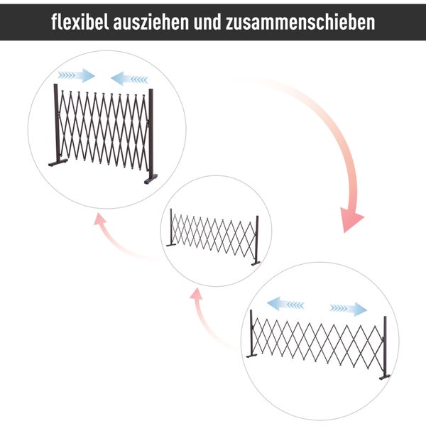 Outsunny Scherengitter, Absperrgitter, ausziehbar, 35-300 cm, H103,5 cm, Alu, Braun
