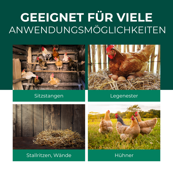 Silberkraft Milbenspray Hühner 500ml, Effektiver Schutz vor Milbenbefall im Hühnerstall, Langzeitschutz gegen rote Vogelmilben, Einfache Anwendung auf Sitzstangen und Nistplätzen