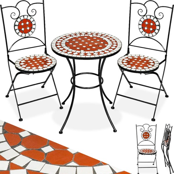 Mosaik-Gartengarnitur tectake Neapel für 2 Personen filigranes Design