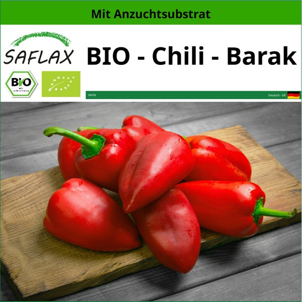 SAFLAX  - BIO - Chili - Barak - Capsicum annuum - 15 Samen - Mit keimfreiem Anzuchtsubstrat