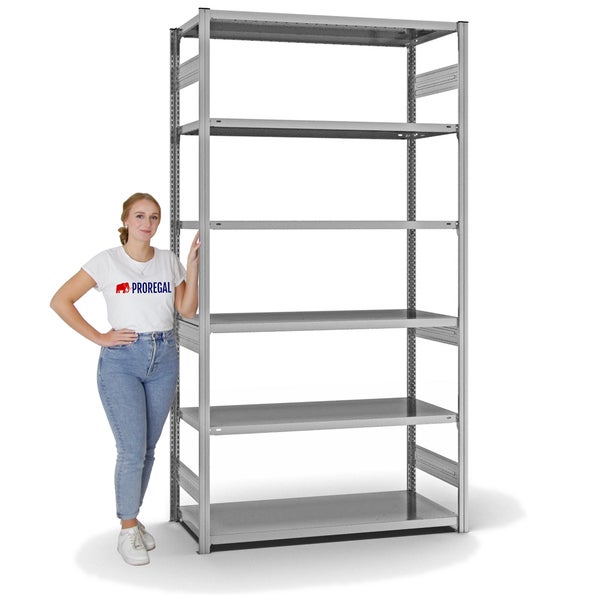 PROREGAL Fachbodenregal Stecksystem T-Profil Medium-Duty Grundregal HxBxT 250 x 130 x 60 cm 6 Ebenen Fachlast 240 kg Beidseitig Nutzbar Verzinkt