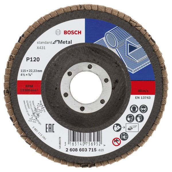 Bosch Fächerschleifscheibe X431 Standard for Metal gerade 115 mm 120 Glasgewebe - 2608603715