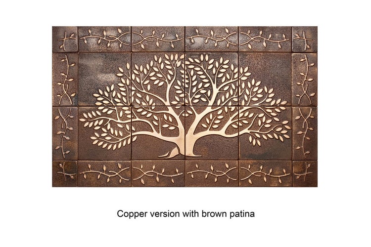 Wanddekoration aus Kupfer mit Baum-Motiv und brauner Patina