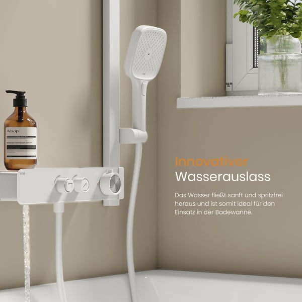 EMKE Duschsystem mit Thermostat, Duschsystem Weiß, mit 3 Strahlarten Handbrause, höhenverstellbarer Aluminium-Schiene, Duscharmatur Komplettset