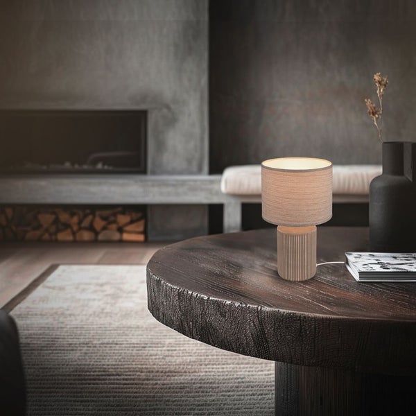 Tischlampe Tischleuchte Wohnzimmer Schlafzimmer Stoffschirm Keramikfuß