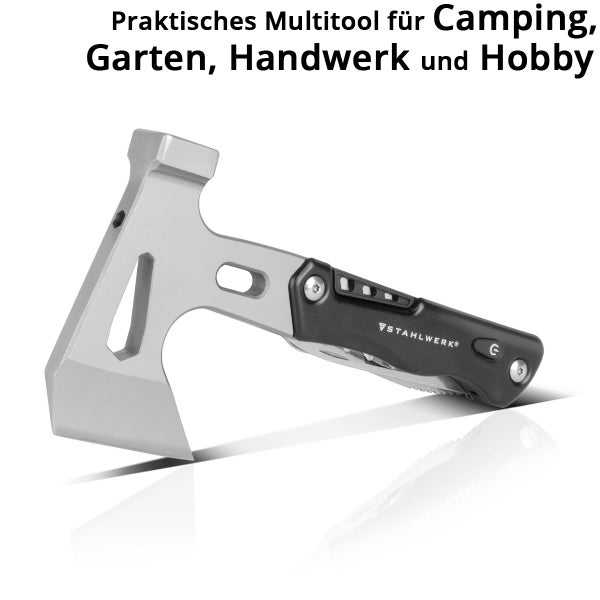 Stahlwerk Multitool mit Axt und Hammer für Camping, Garten und Handwerk.
