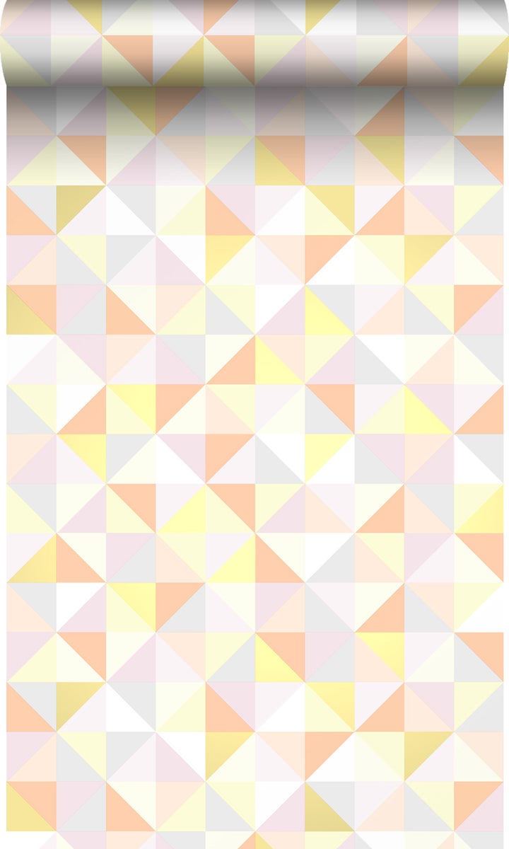 Origin Wallcoverings Tapete Dreiecke Puderrosa, Pfirsichorange, Pastellgelb, Hellgrau und Gold - 53 cm x 10,05 m - 337211