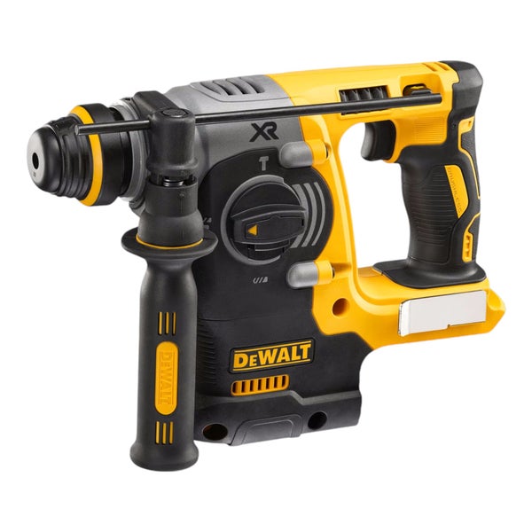 DeWalt Akku-Bohrhammer mit SDS plus Werkzeugaufnahme, Zusatzhandgriff und Tiefenanschlag.